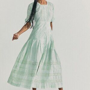 LoveShackFancy Edie Lace Green Maxi Dress